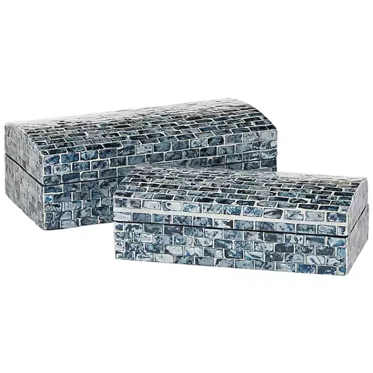 Baskets & Boxes>Kirklands Home Blue Mother of Pearl Coastal Boxes, Set of 2