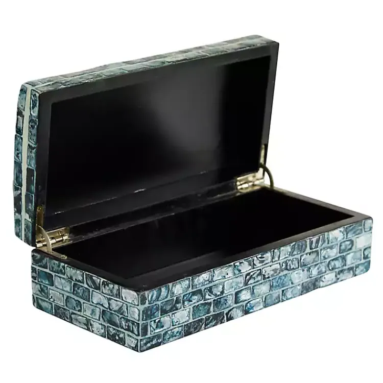 Baskets & Boxes>Kirklands Home Blue Mother of Pearl Coastal Boxes, Set of 2