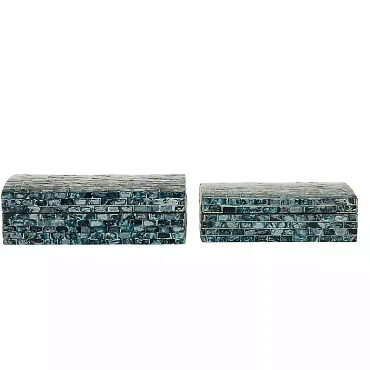 Baskets & Boxes>Kirklands Home Blue Mother of Pearl Coastal Boxes, Set of 2