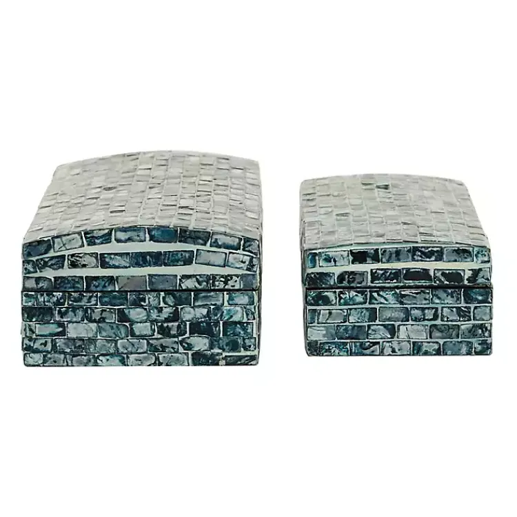 Baskets & Boxes>Kirklands Home Blue Mother of Pearl Coastal Boxes, Set of 2