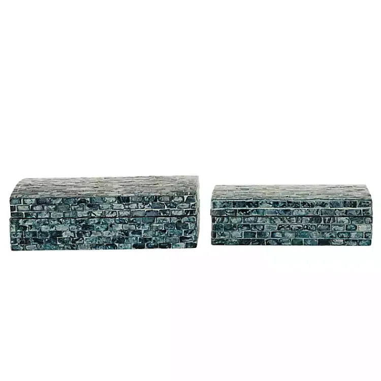 Baskets & Boxes>Kirklands Home Blue Mother of Pearl Coastal Boxes, Set of 2
