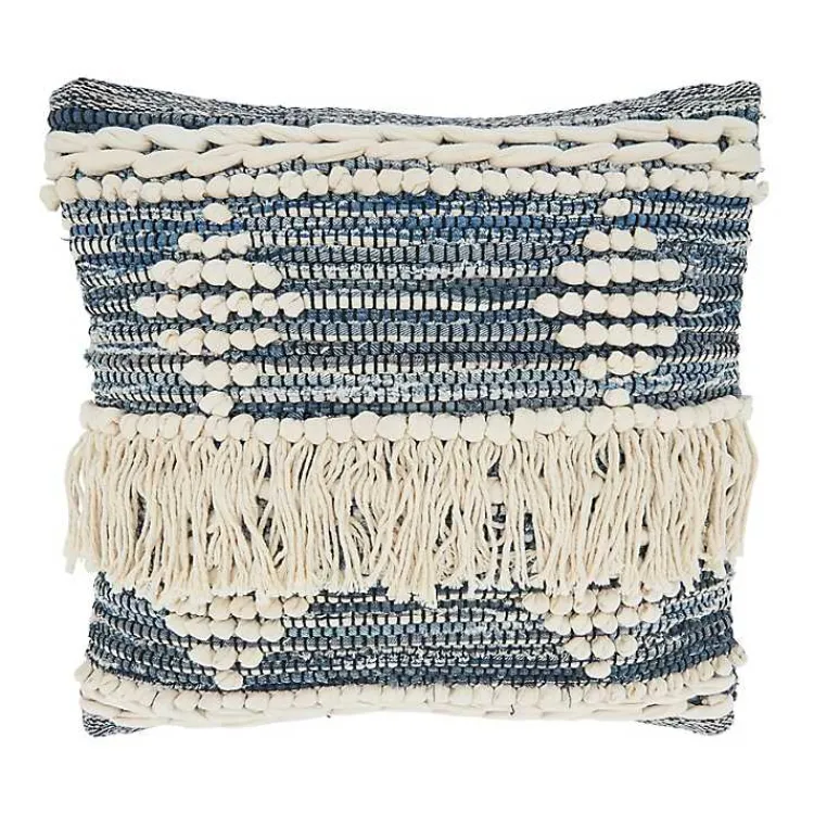 Pillows>Kirklands Home Natural Chindi Fringe Cotton Pillow Blue