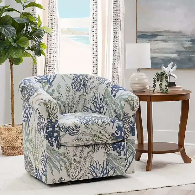 Kirklands Home Ocean Bonnie Swivel Accent Chair Blue New