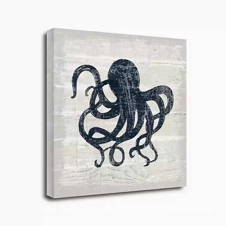 Kirklands Home Blue Octopus Driftwood Canvas Art Print White New