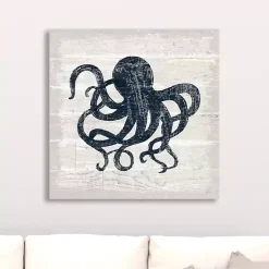 Kirklands Home Blue Octopus Driftwood Canvas Art Print White New