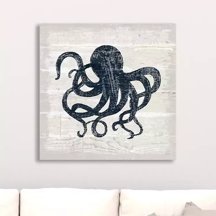 Kirklands Home Blue Octopus Driftwood Canvas Art Print White New
