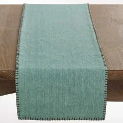 Kirklands Home Overcast Stitch Cotton Table Runner Blue Outlet
