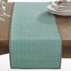 Kirklands Home Overcast Stitch Cotton Table Runner Blue Outlet