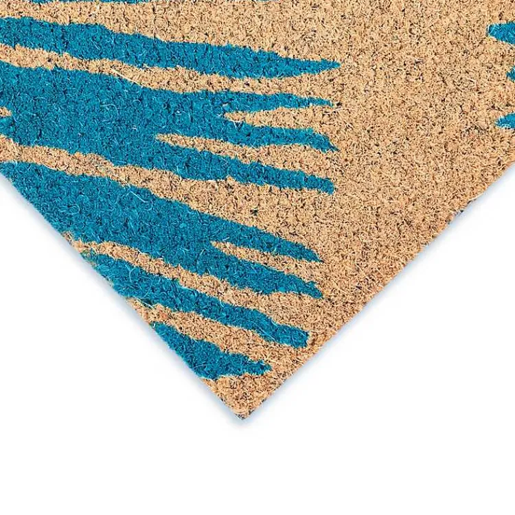 Kirklands Home Blue Palm Fronds Welcome Coir Doormat New