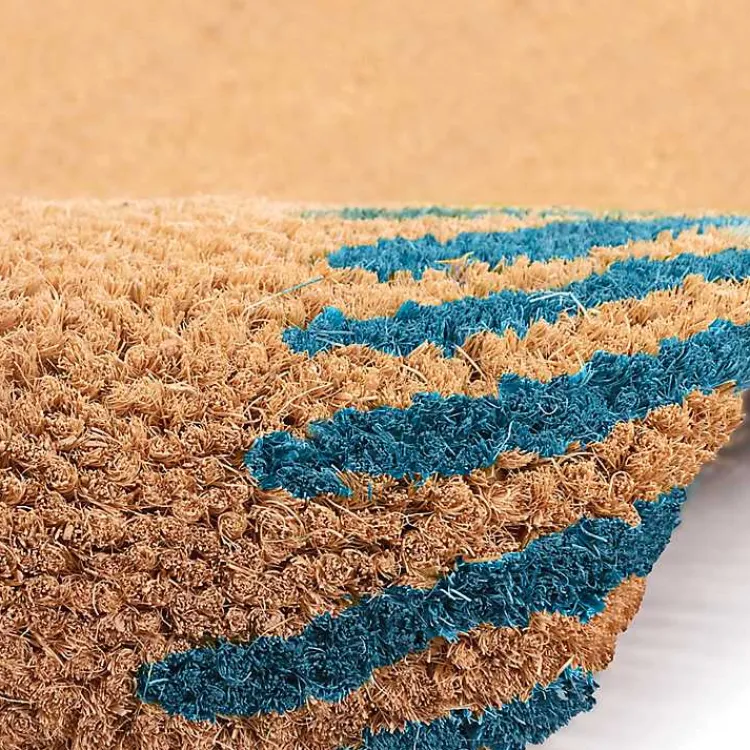 Kirklands Home Blue Palm Fronds Welcome Coir Doormat New