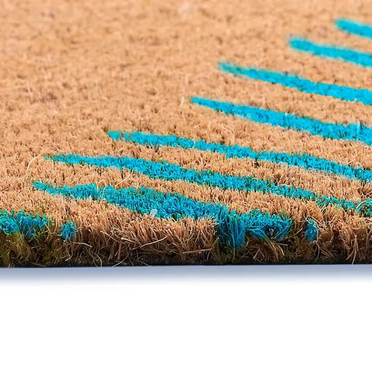 Kirklands Home Blue Palm Fronds Welcome Coir Doormat New
