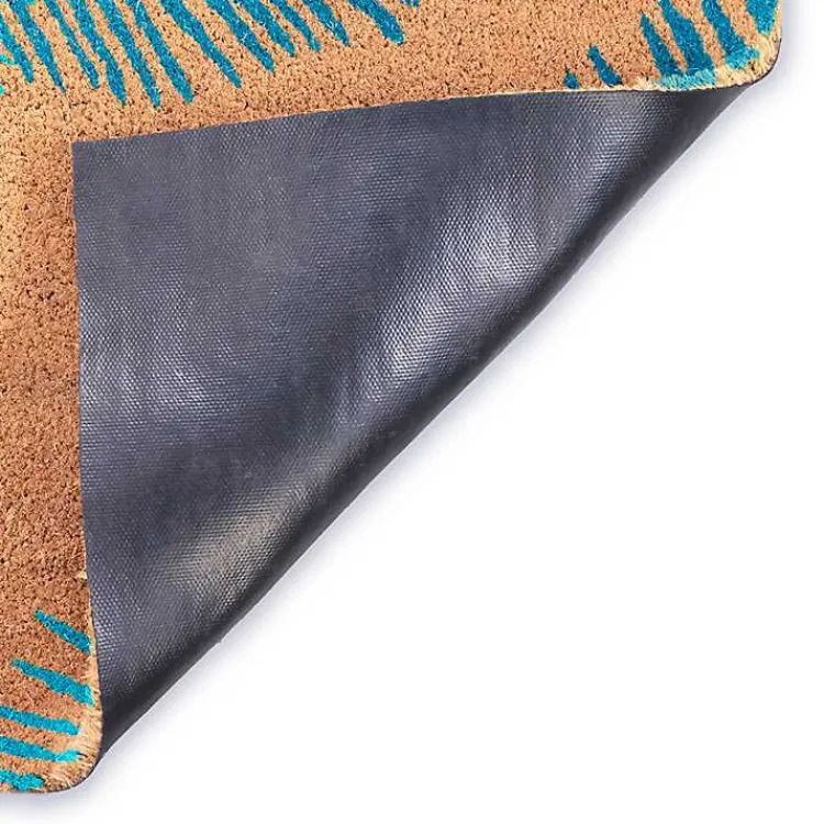 Kirklands Home Blue Palm Fronds Welcome Coir Doormat New