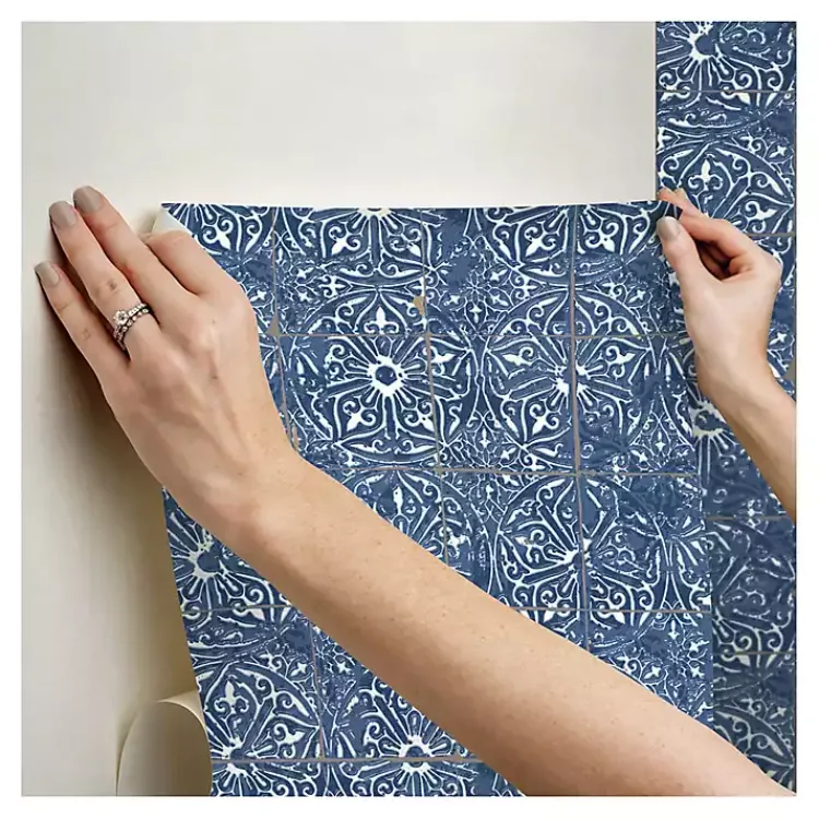 Kirklands Home Provincial Tiles Peel & Stick Wallpaper Blue