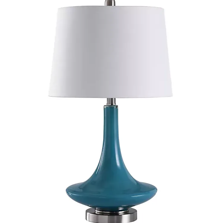 Kirklands Home Blue Retro Glass Table Lamp White Hot