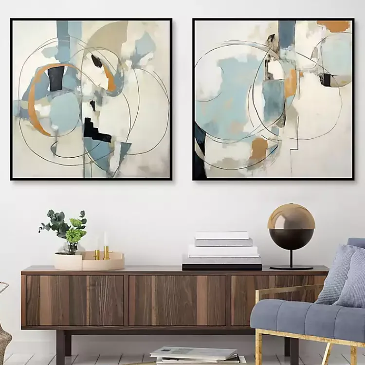 Kirklands Home Blue Rhythms Framed Canvas Art Prints, Set of 2 Clearance