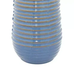 Kirklands Home Blue Ribbed Stoneware Table Lamp White New