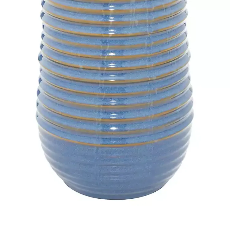 Kirklands Home Blue Ribbed Stoneware Table Lamp White New