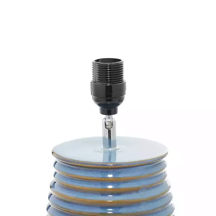 Kirklands Home Blue Ribbed Stoneware Table Lamp White New