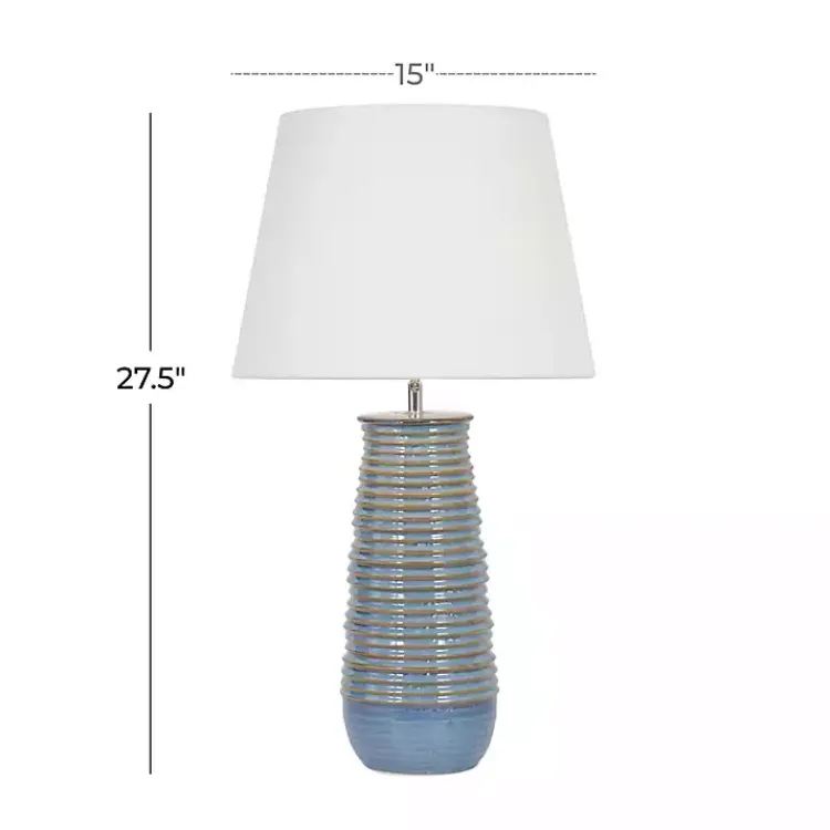 Kirklands Home Blue Ribbed Stoneware Table Lamp White New