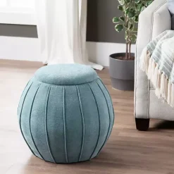 Kirklands Home Rounded Oval Storage Ottoman Blue Discount