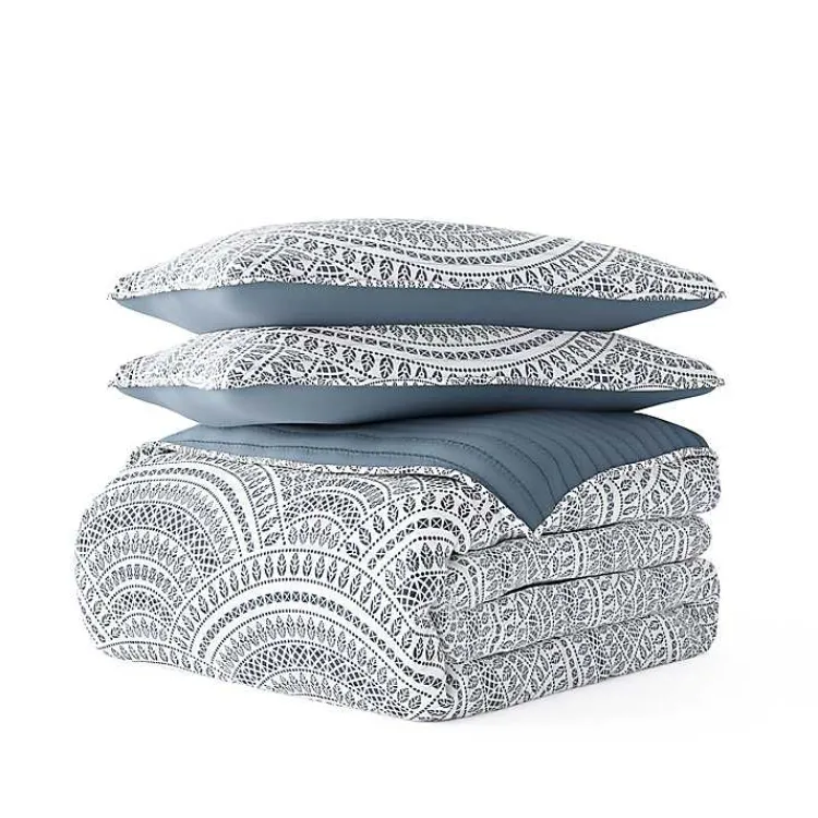 Kirklands Home Blue Scalloped Reversible 3-pc. Queen Quilt Set Hot