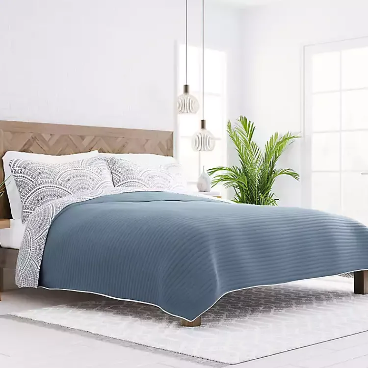 Kirklands Home Blue Scalloped Reversible 3-pc. King Quilt Set Best