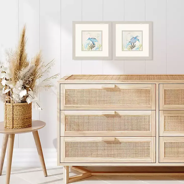 Kirklands Home Blue Sea Turtle Frames Art Prints, Set of 2 New