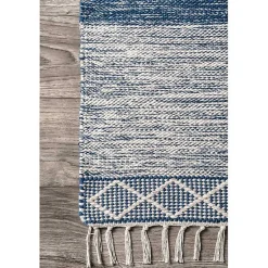 Kirklands Home Seabrook Striped Fringe Wool Area Rug, 7x9 Blue Sale