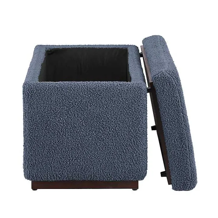 Kirklands Home Blue Sherpa & Walnut Rectangle Storage Ottoman Online