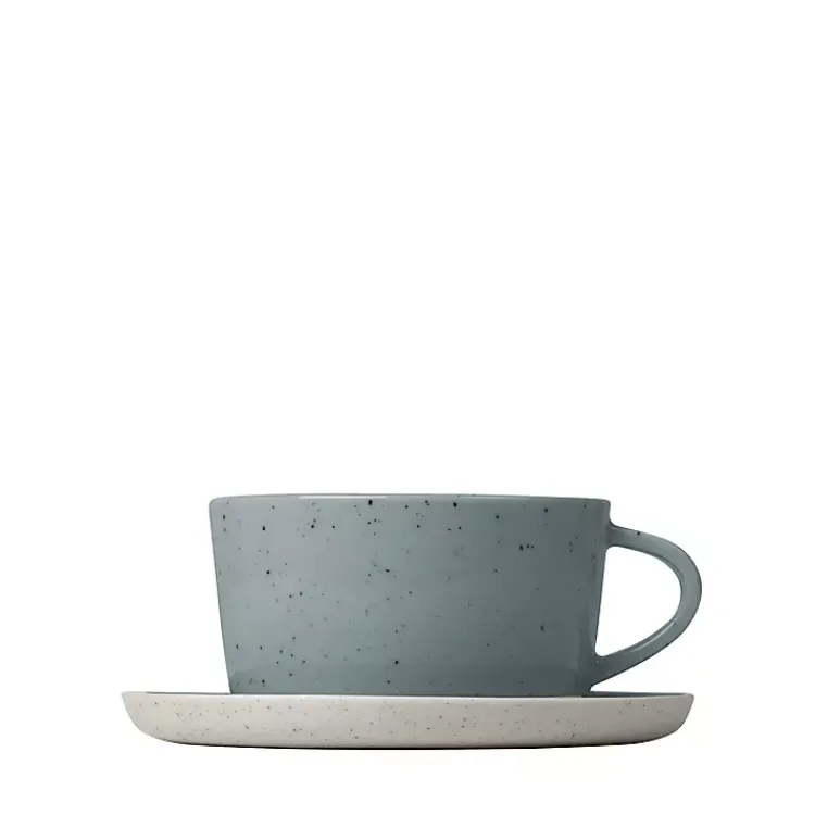 Kirklands Home Speckled Ceramic Mugs and Saucers, Set of 2 Blue Online