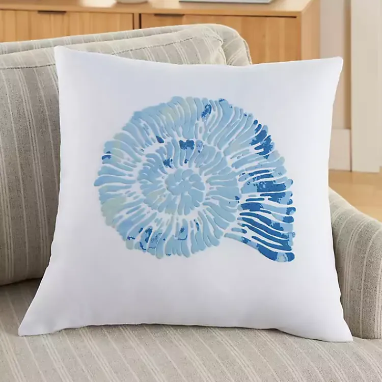 Pillows>Kirklands Home Blue Spiral Seashell Throw Pillow