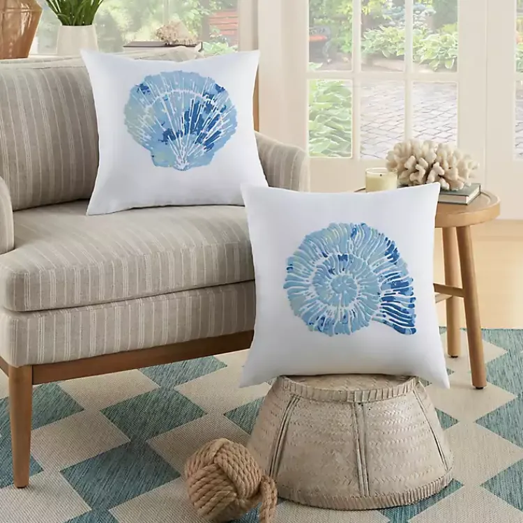 Pillows>Kirklands Home Blue Spiral Seashell Throw Pillow