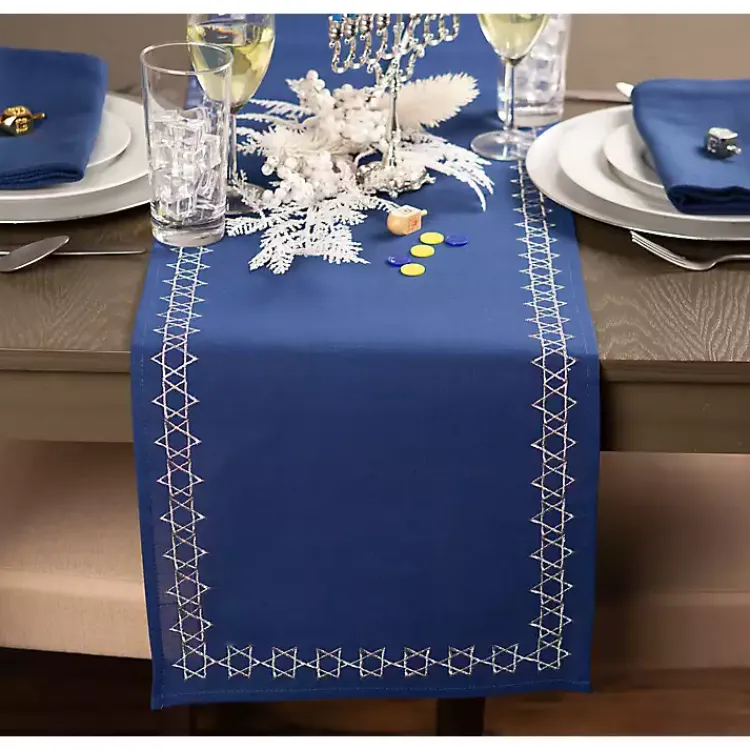 Kirklands Home Blue Star of David Hanukkah Table Runner Outlet