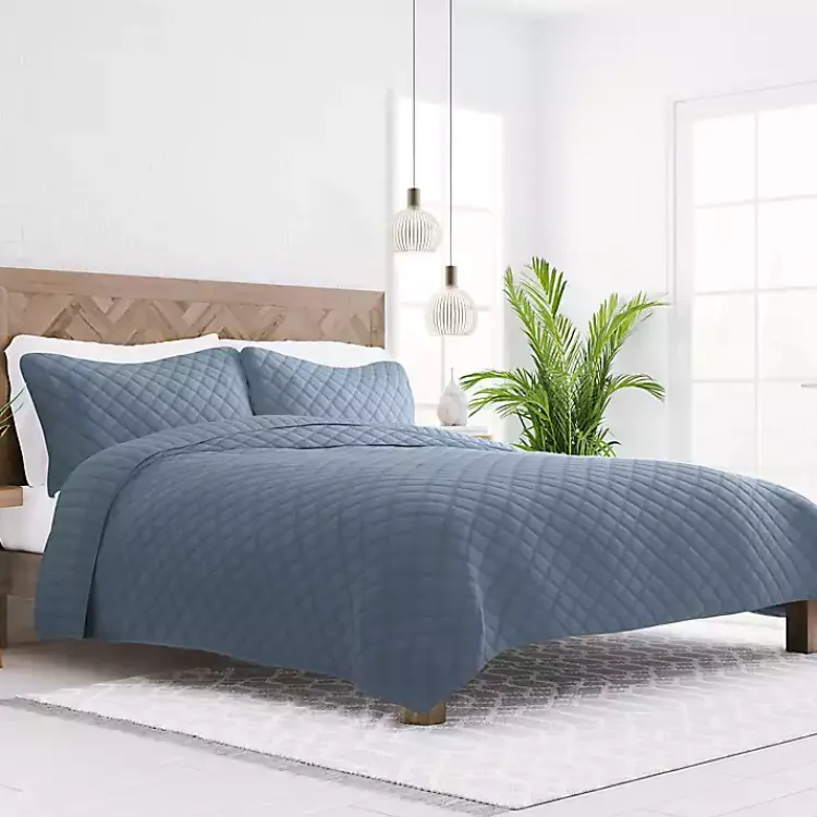 Kirklands Home Stitched Diamond 3-pc. King Quilt Set Blue Online