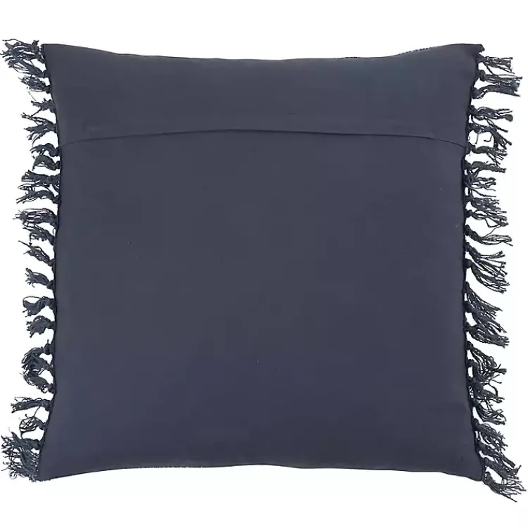 Pillows>Kirklands Home Stitched Line with Fringe Throw Pillow Blue