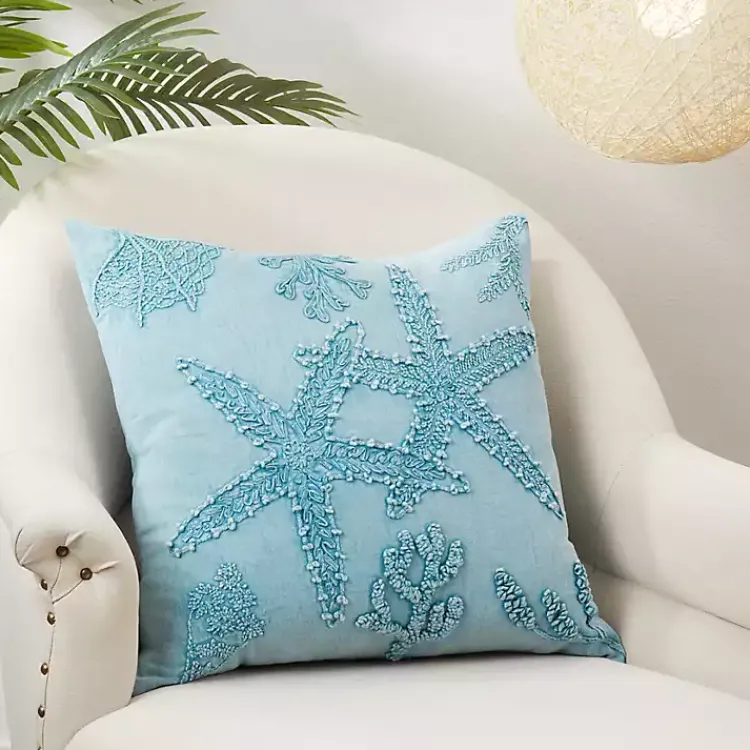 Pillows>Kirklands Home Stonewashed Oceanic Starfish Throw Pillow Blue