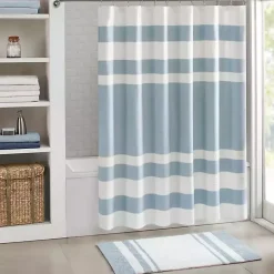 Kirklands Home Stripe Waffle Weave Shower Curtain Blue Clearance