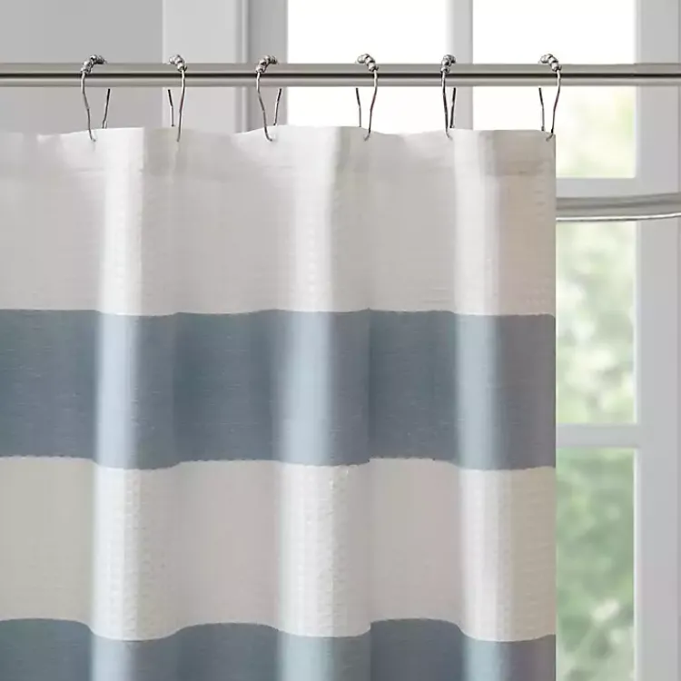 Kirklands Home Stripe Waffle Weave Shower Curtain Blue Clearance