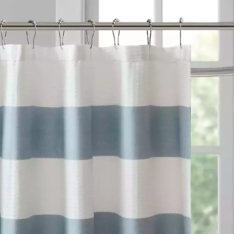 Kirklands Home Stripe Waffle Weave Shower Curtain Blue Clearance