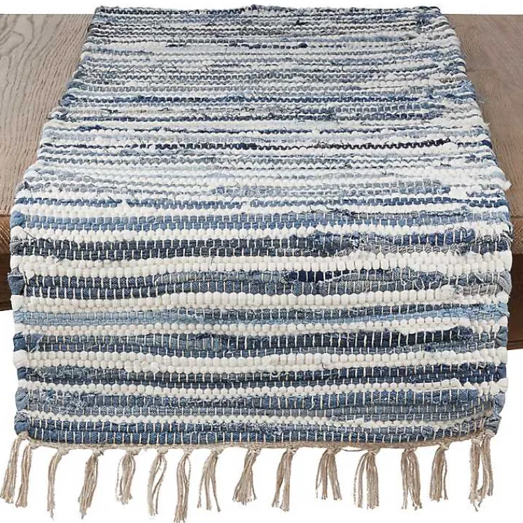 Kirklands Home Blue Striped Chindi Cotton Table Runner Sale