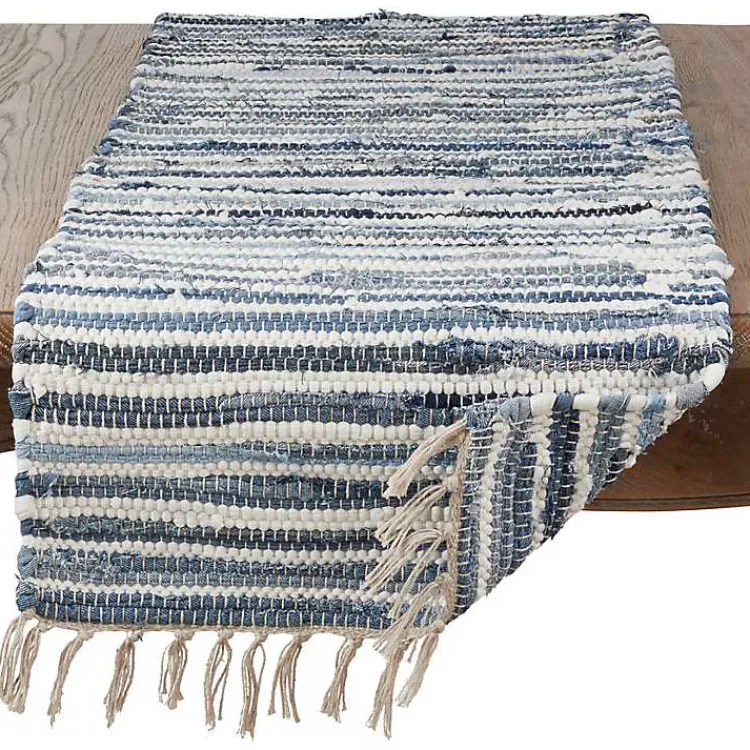 Kirklands Home Blue Striped Chindi Cotton Table Runner Sale