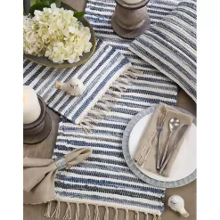 Kirklands Home Blue Striped Chindi Cotton Table Runner Sale