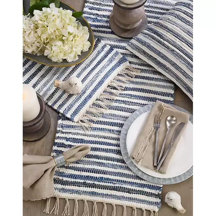 Kirklands Home Blue Striped Chindi Cotton Table Runner Sale