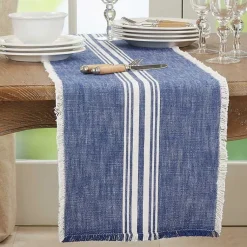 Kirklands Home Blue Striped Fringe Table Runner, 72 in. Discount