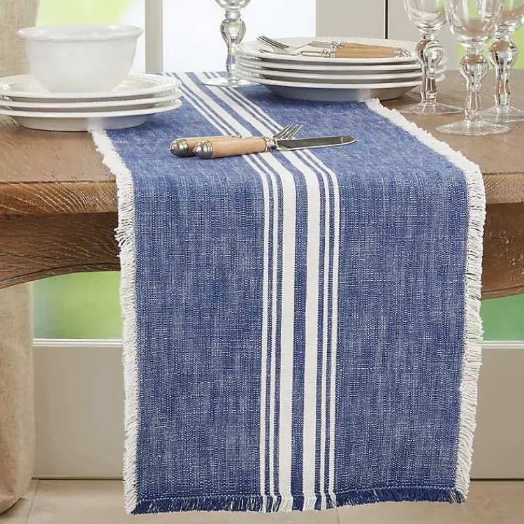 Kirklands Home Blue Striped Fringe Table Runner, 72 in. Discount