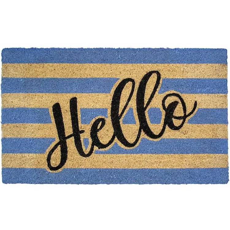 Kirklands Home Blue Striped Hello Doormat Sale