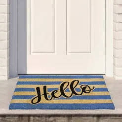 Kirklands Home Blue Striped Hello Doormat Sale
