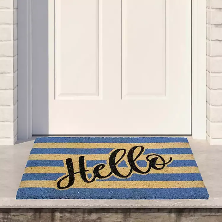 Kirklands Home Blue Striped Hello Doormat Sale