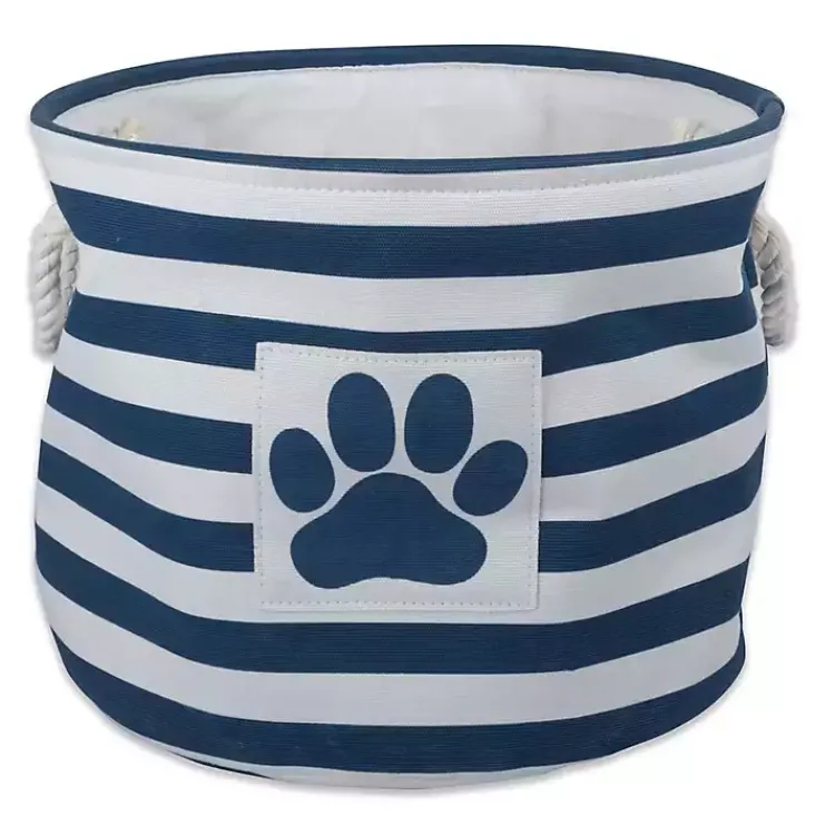 Baskets & Boxes>Kirklands Home Blue Striped Paw Large Round Pet Bin
