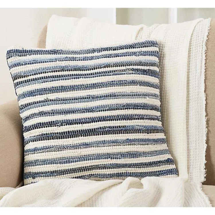 Pillows>Kirklands Home Blue Striped Textured Denim Pillow